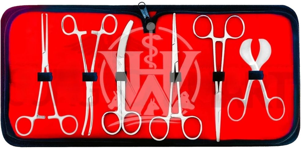 (WI-3236) 7 PCS VETERINARY STUDENTS UMBILICAL CORD SCISSOR KIT FOR ANIMAL BIRTH