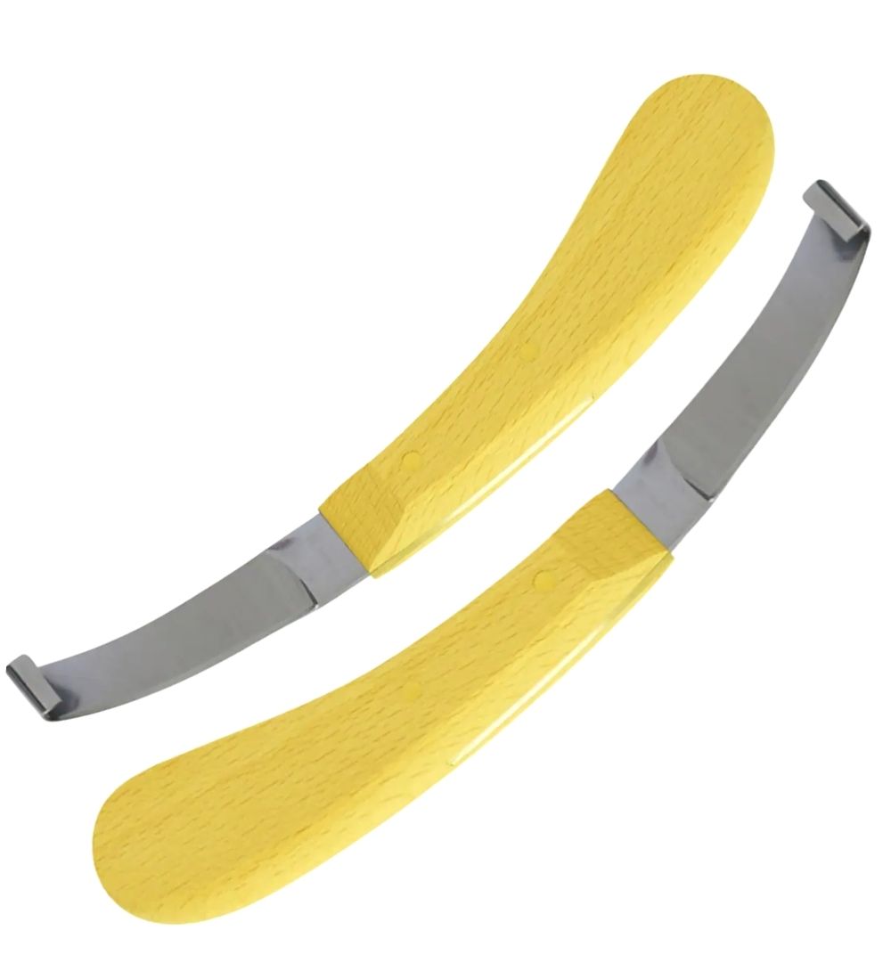(WI-1243-L-R) HOOF KNIFE WIDE BLADE, WHITE WOOD HANDLE