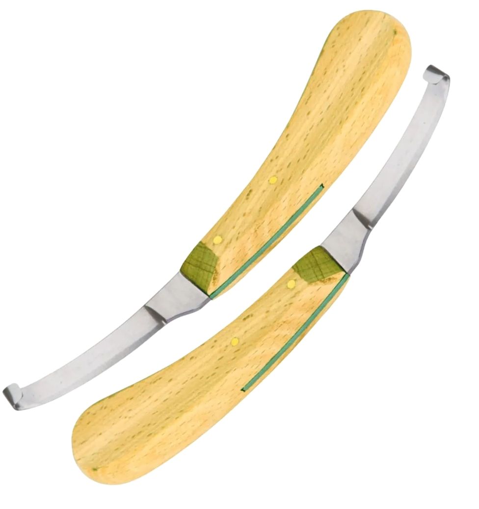 (WI-1246-L-R) HOOF KNIFE NARROW BLADE,WHITE WOOD HANDLE